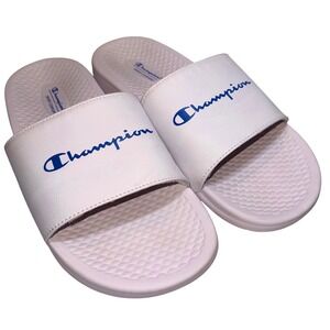 Champion Sport Comfort Slides White Blue Logo Athletic Sandals Men's Size 10